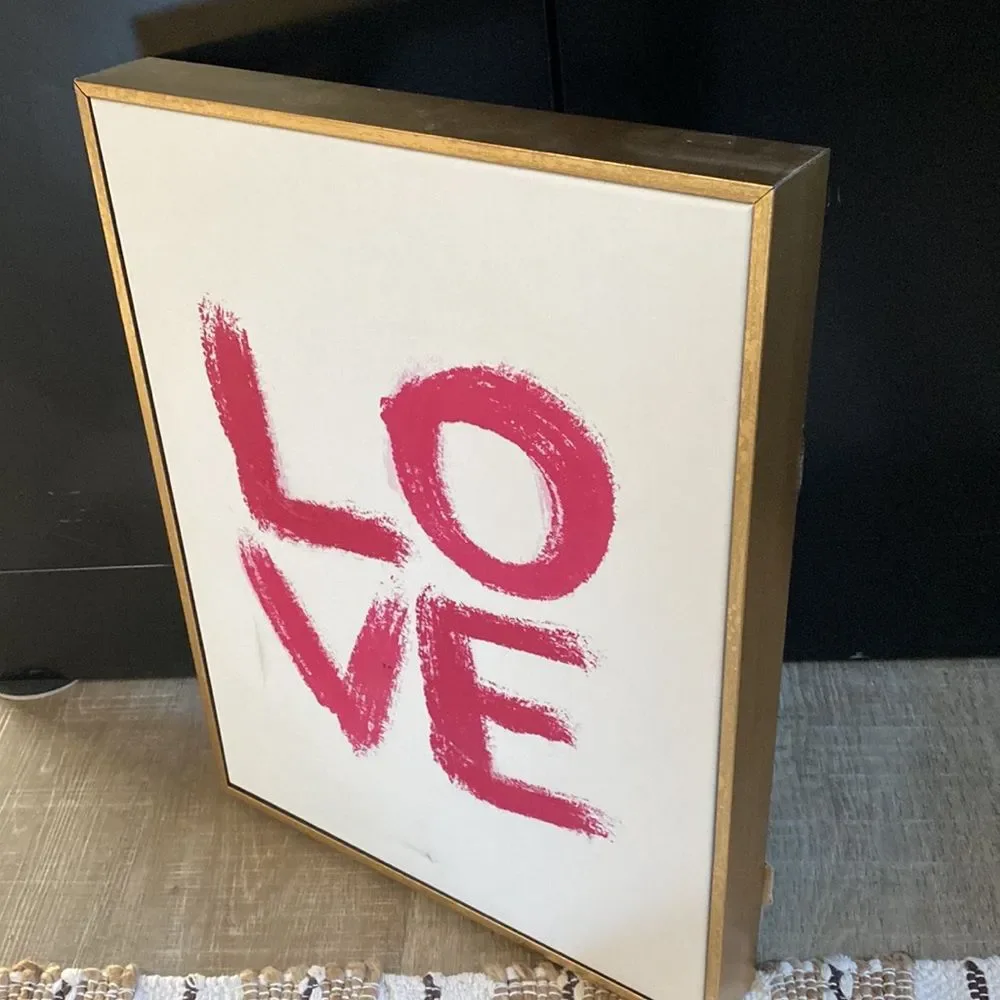 LOVE Wall Art Canvas Framed Artwork Graphic Pop Pink Home Gift Wedding Shower